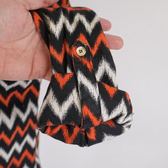 DAMAGED Michael Kors Orange Black Full Zip Collared Shirt Jacket 8 Tab Roll Slee - Picture 3 of 9